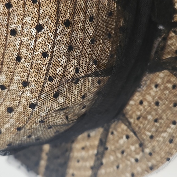 Tarnish Women's Brown Boater Straw Hat With Dotted Tulle Netting - Picture 4 of 11